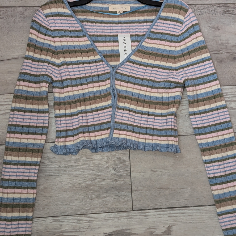 Striped V-Neck Cropped Cardigan